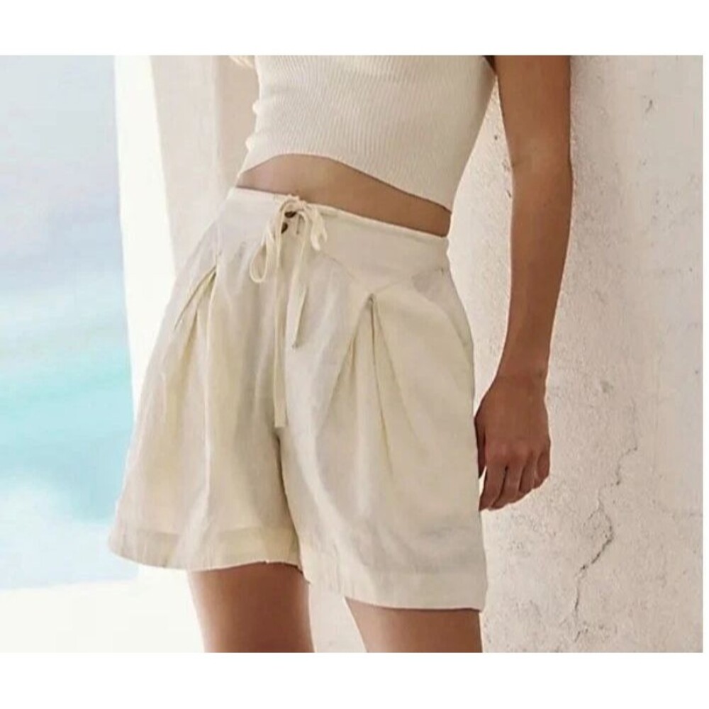 Free People Size XS Breeze Line Linen Blend Shorts Relaxed Fit Cream Fren Dew